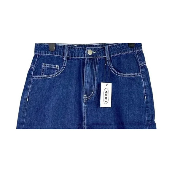 NWT Cotton Dark Wash Back Heart Shape Patch High Rise Shorts Small Blue #3145 - Picture 2 of 14